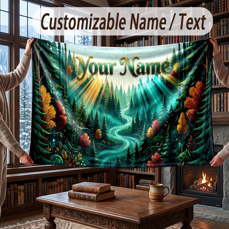 Mushroom Forest Theme Throw Blanket Custom Name Text Personalized Blanket Soft Cozy Blanket for Home Sofa Bed