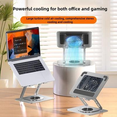 New Rotatable Laptop Metal Stand Laptop Stand with Cooling Fan 360° Rotating Base Foldable & Portable Desktop Laptop Riser Stand