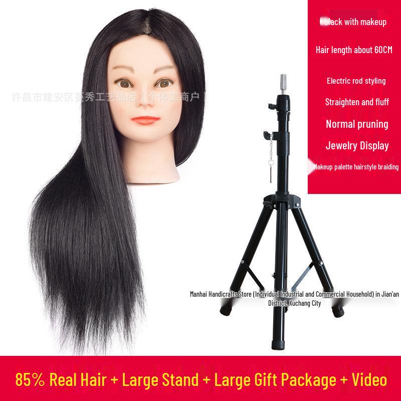Real Hair Mannequin Head for Hairdressing, Braiding, Updos, and Makeup Practice