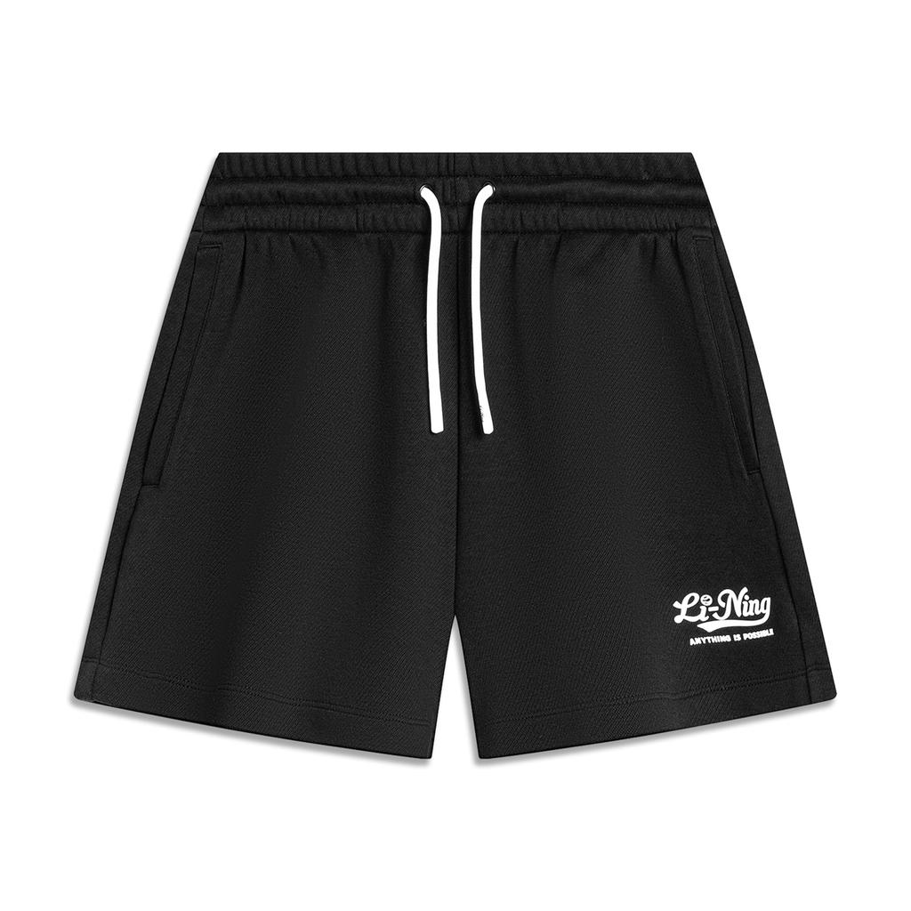 Li-Ning Sports Lifestyle Series Letter Mid-Waist Drawstring Comfortable Versatile Breathable Casual Shorts Women Shorts Black AKSU530-2