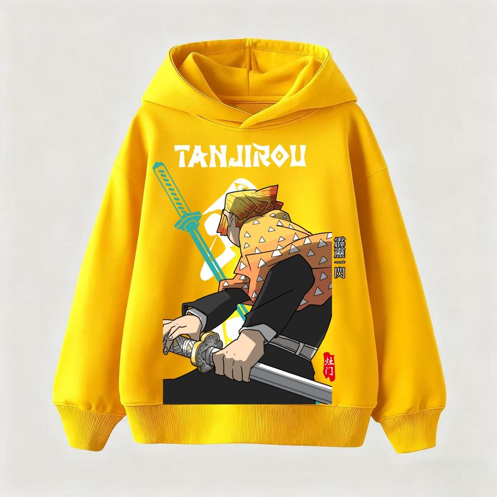 Kids Anime Demon Slayer Tomioka Print Hoodie Unisex Boys Girls Casual Tshirt 100-160cm Childrens Cartoon Clothes
