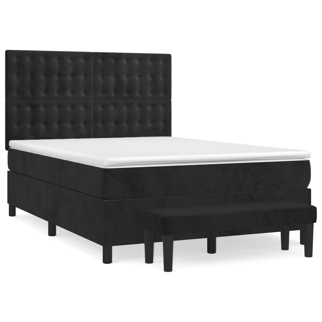 Box Spring Bed with Mattress Black 140 x 190 cm Velvet