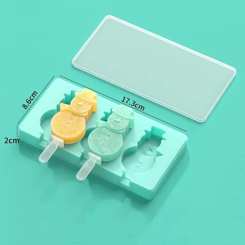 Reusable Homemade Ice Cream Mold Cute Snowman Pine Shapes Colorful Handmade Popsicle Mould Cartoon Cheese Stick Kitchen Tool