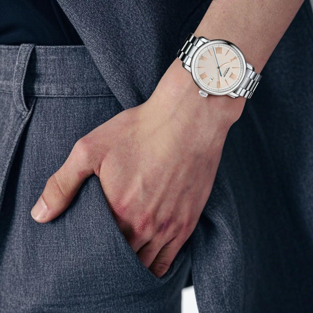 Montblanc Automatic Mechanical Movement 50M Water Resistant Watch 43Mm Beige Dial Stainless Steel Case Stainless Steel Bracelet Men watches U0126106