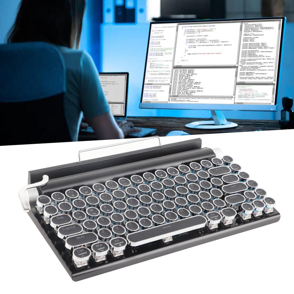 Retro Typewriter 83 Keys Mechanical Keyboard RGB Bluetooth Wireless Wired Vintage Keyboard Punk Round for Desktop Phone Keyboard, Light, & Keys, PC,