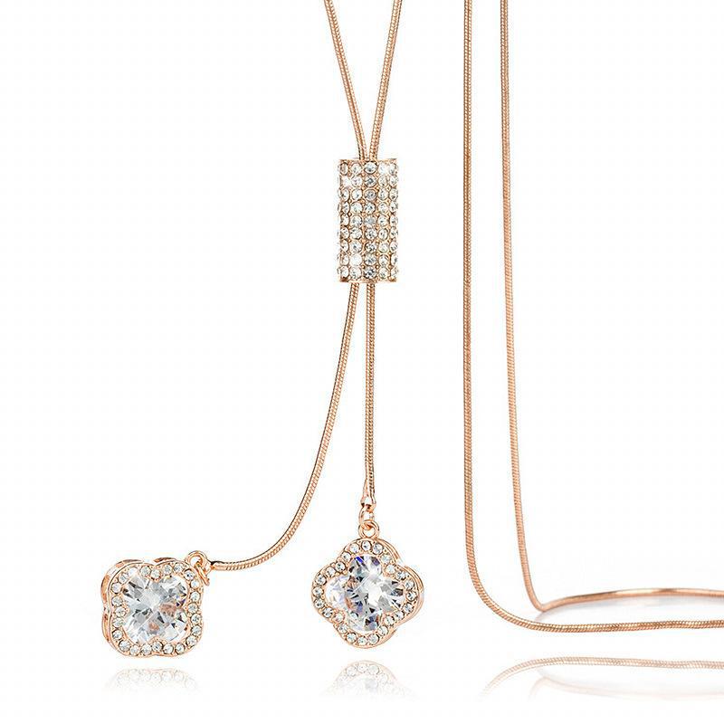 Simple Fresh Clover Crystal Pendant Long Necklace - Fashionable Versatile Women's Accessory