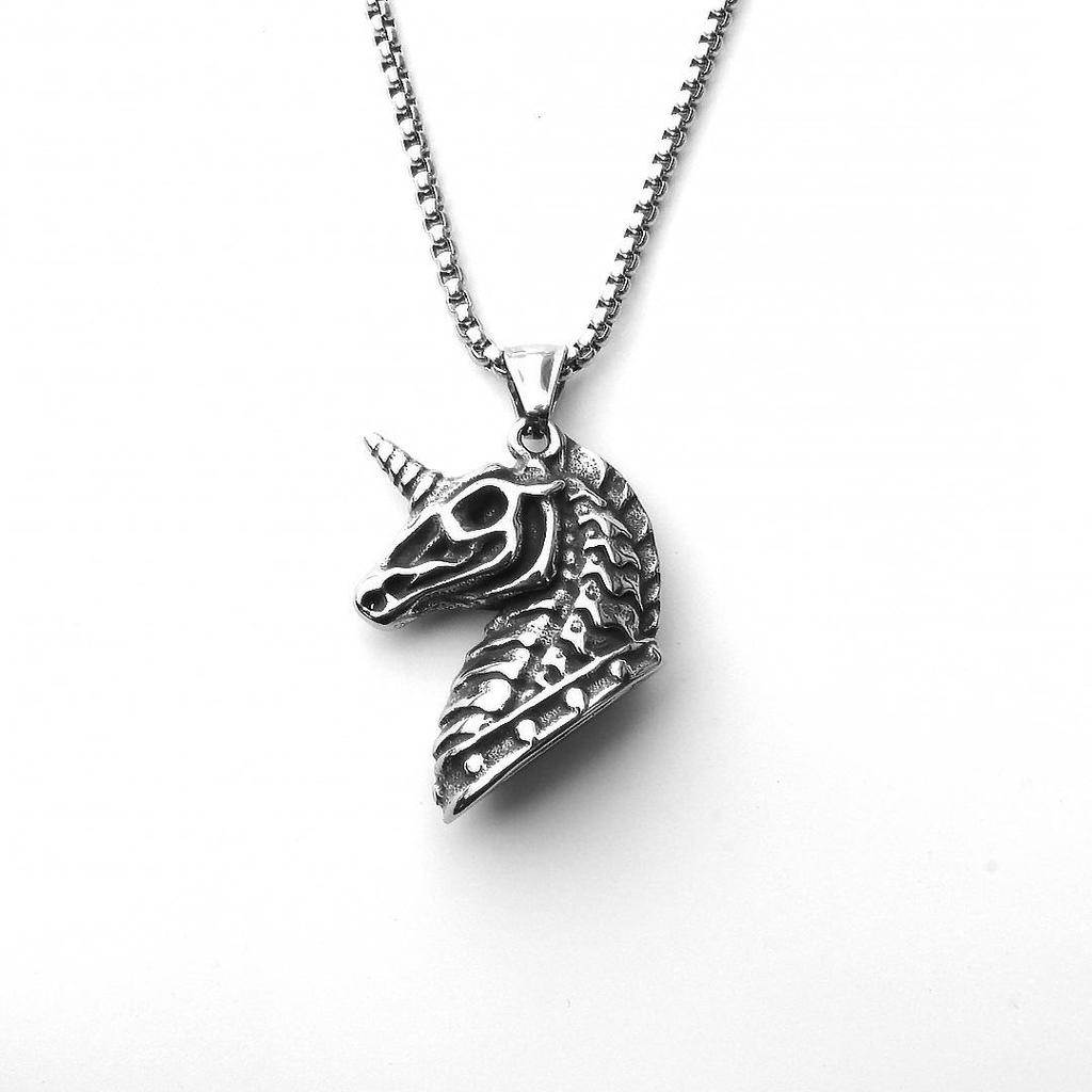 2024 Retro Skull Titanium Steel Pendant Necklace for Men - European American Style Half Face Stainless Steel Jewelry