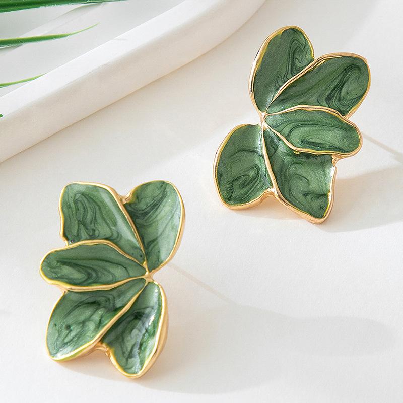 Metal Flower Red Enamel Petal Drop Earrings for Women Trendy Yellow Blue Green Drops Oil Flower Earrings Fashion Zircon Gifts