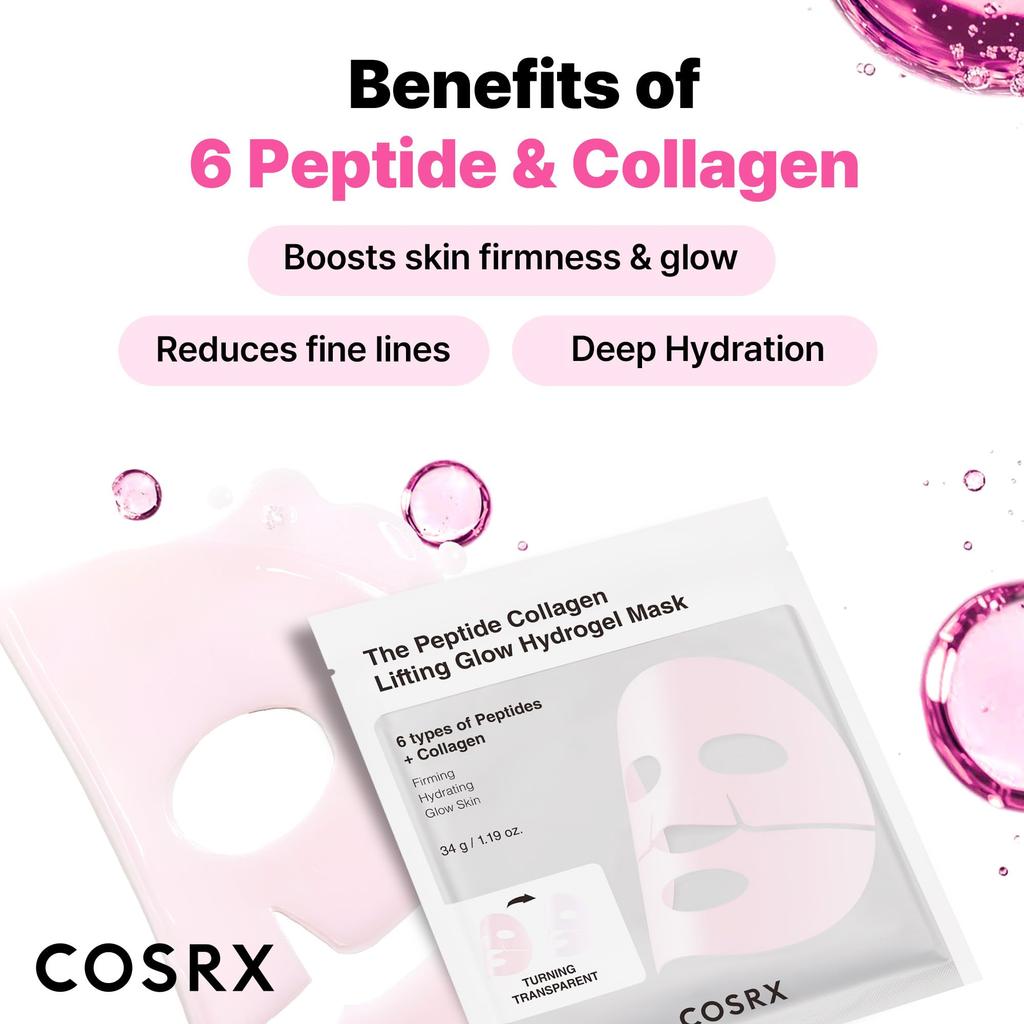 COSRX The Peptide Collagen Hydrogel Improving and Collagen Gel COSRX Korean Cosmetics Mask, 3-Pack, Elasticity, Glow, Moisturizing, Lifting, Mask,