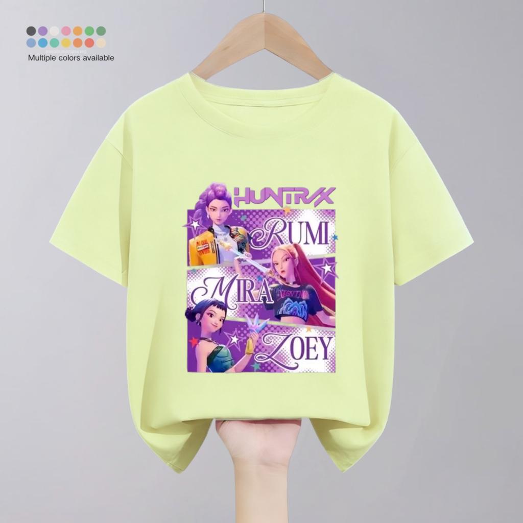 Solid Color Simple Fashion Kids Huntrix T-shirts Tops Short-sleeved Children's Clothing Korean Popular Cartoon Tshirt 1-11 Age
