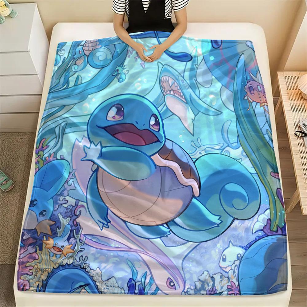 Süße Squirtle-Print Flanelldecke, Hohe Qualität, Bequem für alle Jahreszeiten, Heimdekoration, Wärme und Komfort