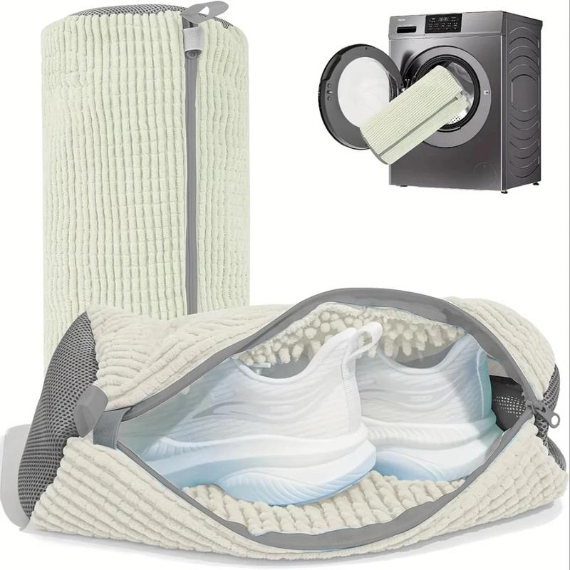 Fluffy Fiber 360 ° Surround Cleaning Shoe Washing Bag - Reusable Durable Machine-Washable Laundry Bag with Zipper Closure (1Pc)