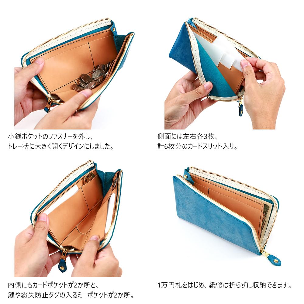 AGILITY affa "Posh L" Lång Plånbok, Kompakt, L-formad, Smal, Enkel, Äkta Läder, Liten, För Herrar och Damer, Turkos Blå