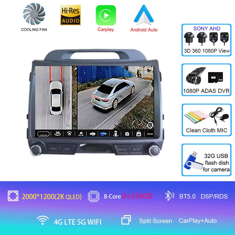 Android 14 For KIA Sportage 3 2010 - 2016 Car Multimedia Player GPS Navigation 9Inch QLED TouchScreen Wireless Carplay WIFI 4G