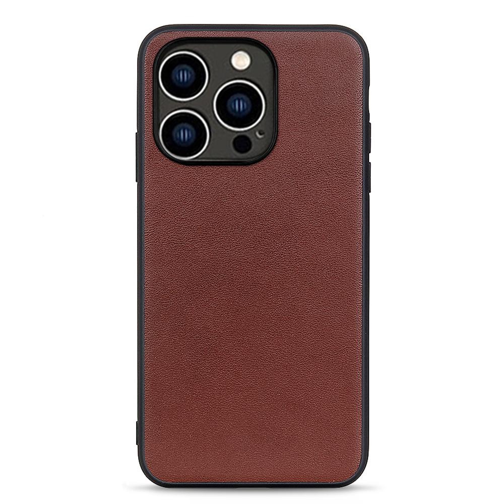 

Genuine Cow Leather+TPU Phone Case For iPhone 15 Pro,Shockproof Cell Phone Case Brown