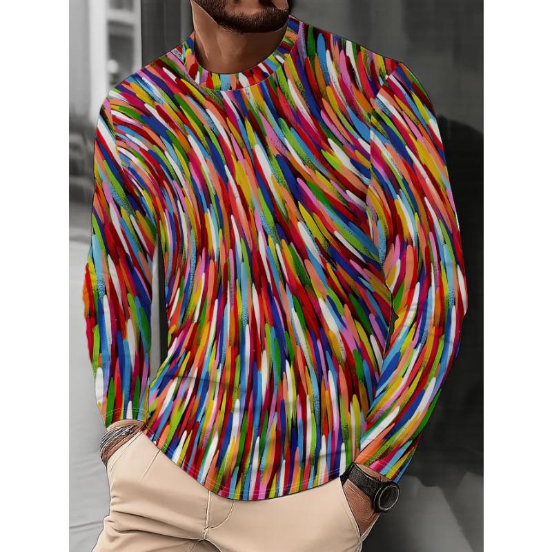 Men's Long Sleeve T-Shirt with Artistic Face Print Round Neck Casual Top Fashion Versatile Stylish Base Layer