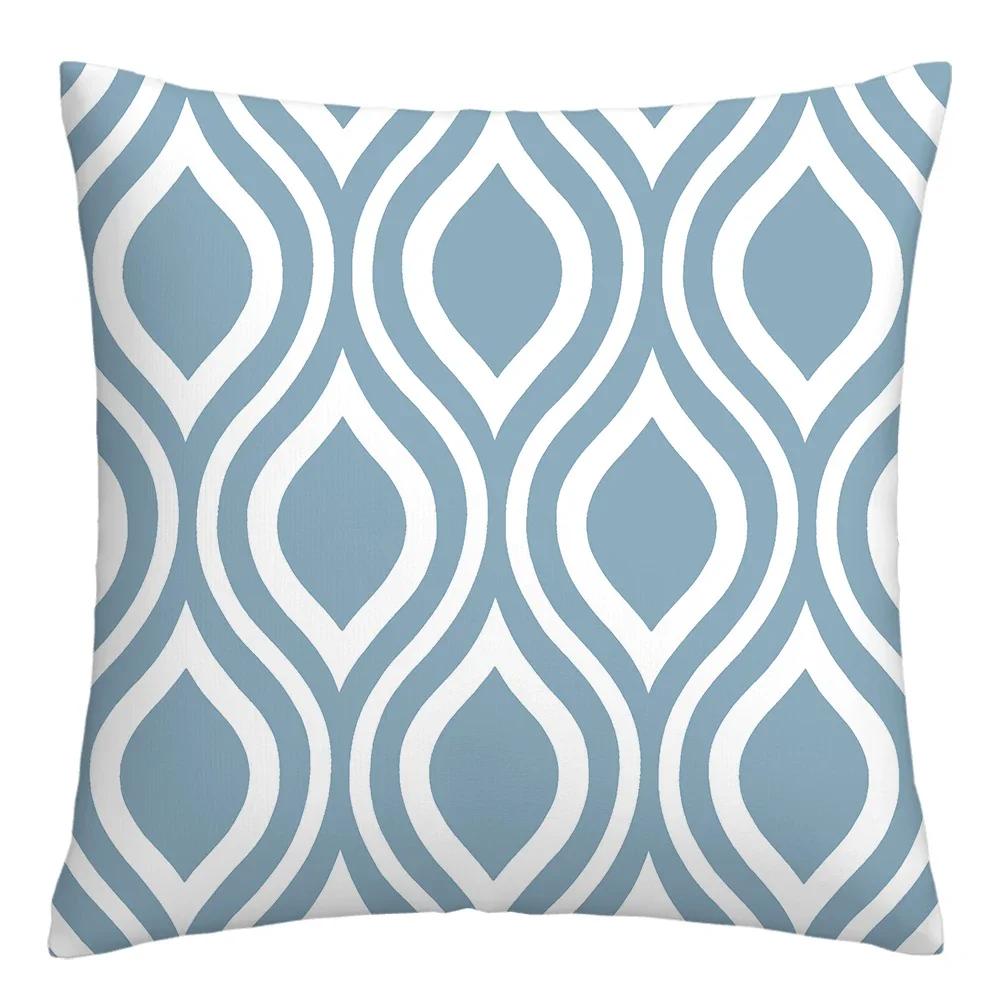 Federa cuscino geometrica lino blu lago bianco fodera cuscino divano decorazione casa può essere personalizzata per te 40x40 45x45 50x50 60x60