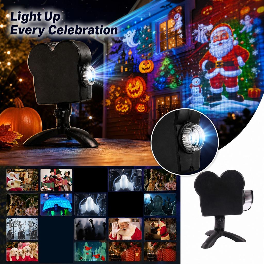 Halloween & Christmas Holiday Projection Lamp, LED Decorative Light for Indoor & Outdoor Festive Scene Layout
