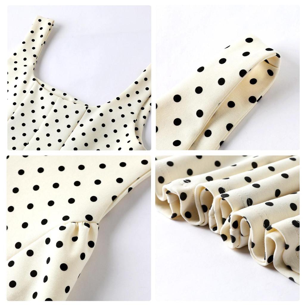 2026 New Style French Polka Dot Spaghetti Strap Dress for Women - Early Summer White Short Skirt