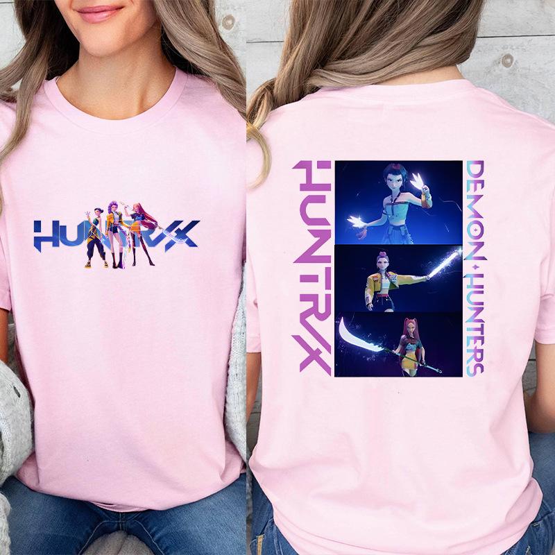 Fashion Korean Short Sleeved T-shirt for Women Clothes Short Sleeved Tees Kpop Demon Hunter HuntrX Oversized Top Y2K Clothing