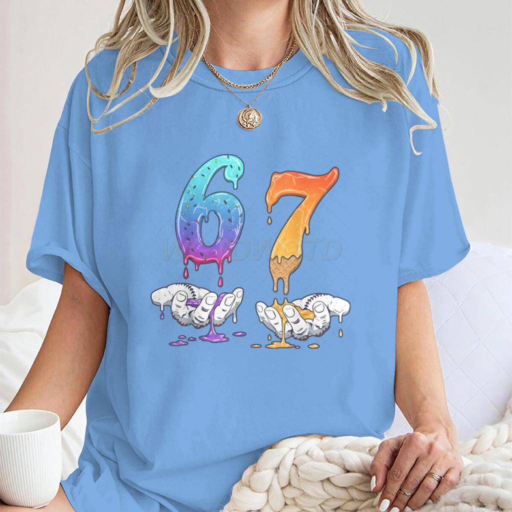 6 7 Number Print Tshirt for Unisex Women Funny 6 7 Memes Drip Fashion Casual Tops Streetwear Six Seven Womens Unisexs Clothing