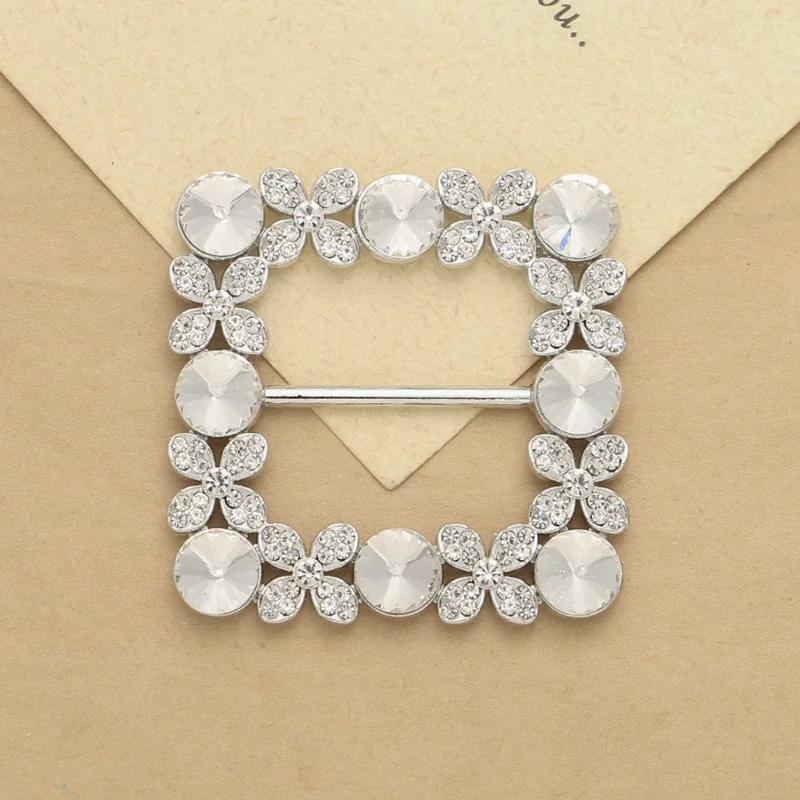 1 X Square Rhinestone Crystal Buckle Fit With Wedding Ribbon