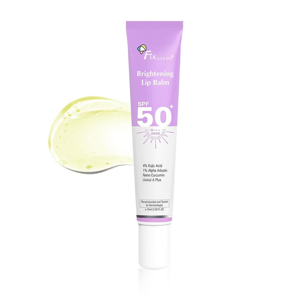 Balsam de buze Fixderma cu efect de iluminare și SPF 50 PA+++ pentru buze pigmentate și uscate | 4% Acid Kojic, 2% Alfa Arbutină | Hidratează, Hidratează & Iluminează Pigm