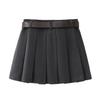 In Stock: 2026 Spring Casual A-line Pleated Skirt with Faux Leather Belt
