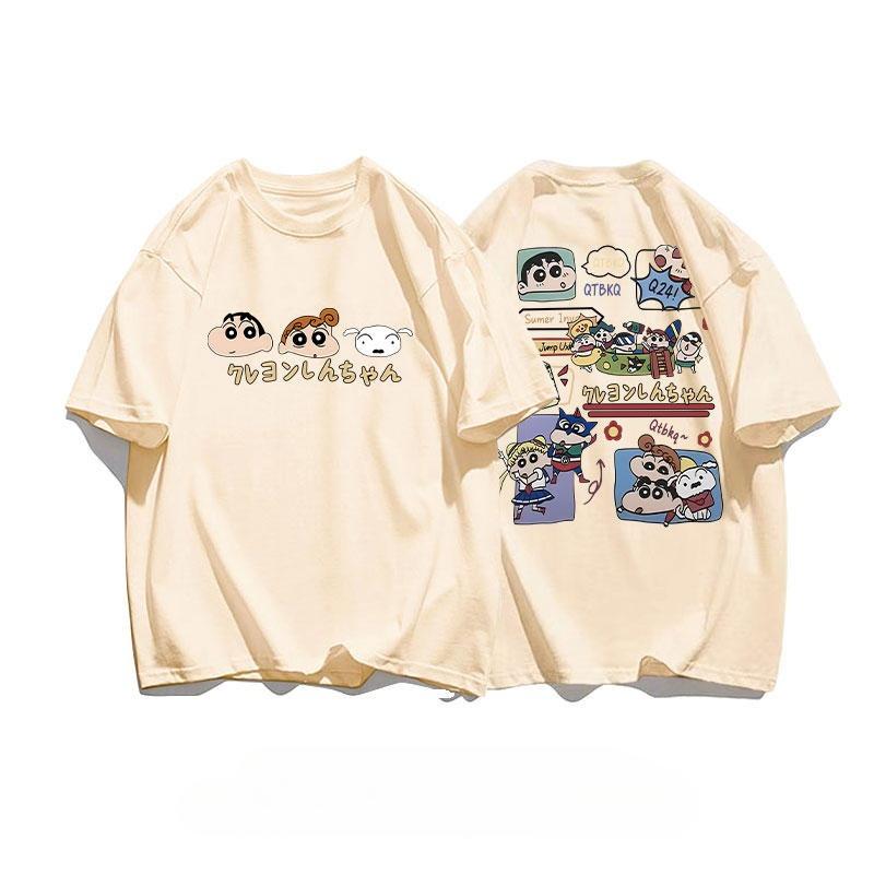 

2026 Summer Comic Form Crayon Shinchan Image 100 Cotton Printed Oversize Casual Tshirt Adult Children Parentchild Top y2k S