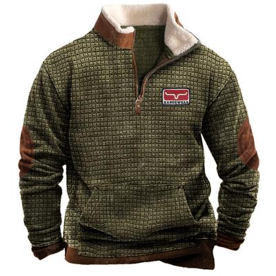 Hot Selling Men's Retro Western Solid Color Zipper Stand Collar Sweatshirt Casual Sweatshirt In Stock