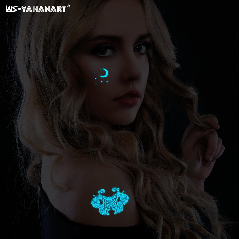 Luminous Blue Tattoo Sticker Nightclub Bar Music Festival Party Female Tattoo Sticker Cool Glowing Face Sticker