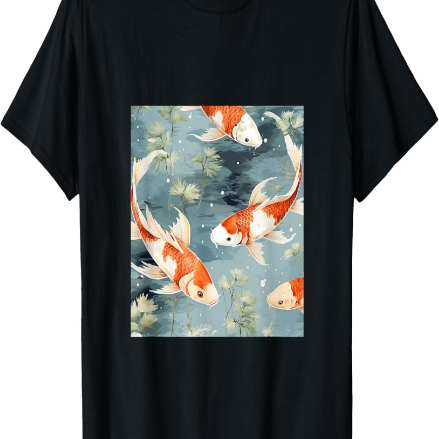 Koi Fish Pattern Cherry Blossoms T-Shirt S чёрный