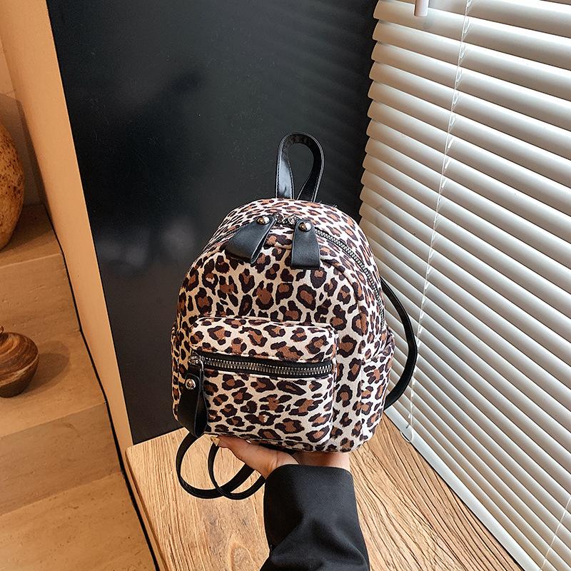 Leopard print backpack female fashion student class schoolbag street trend light travel small backpack