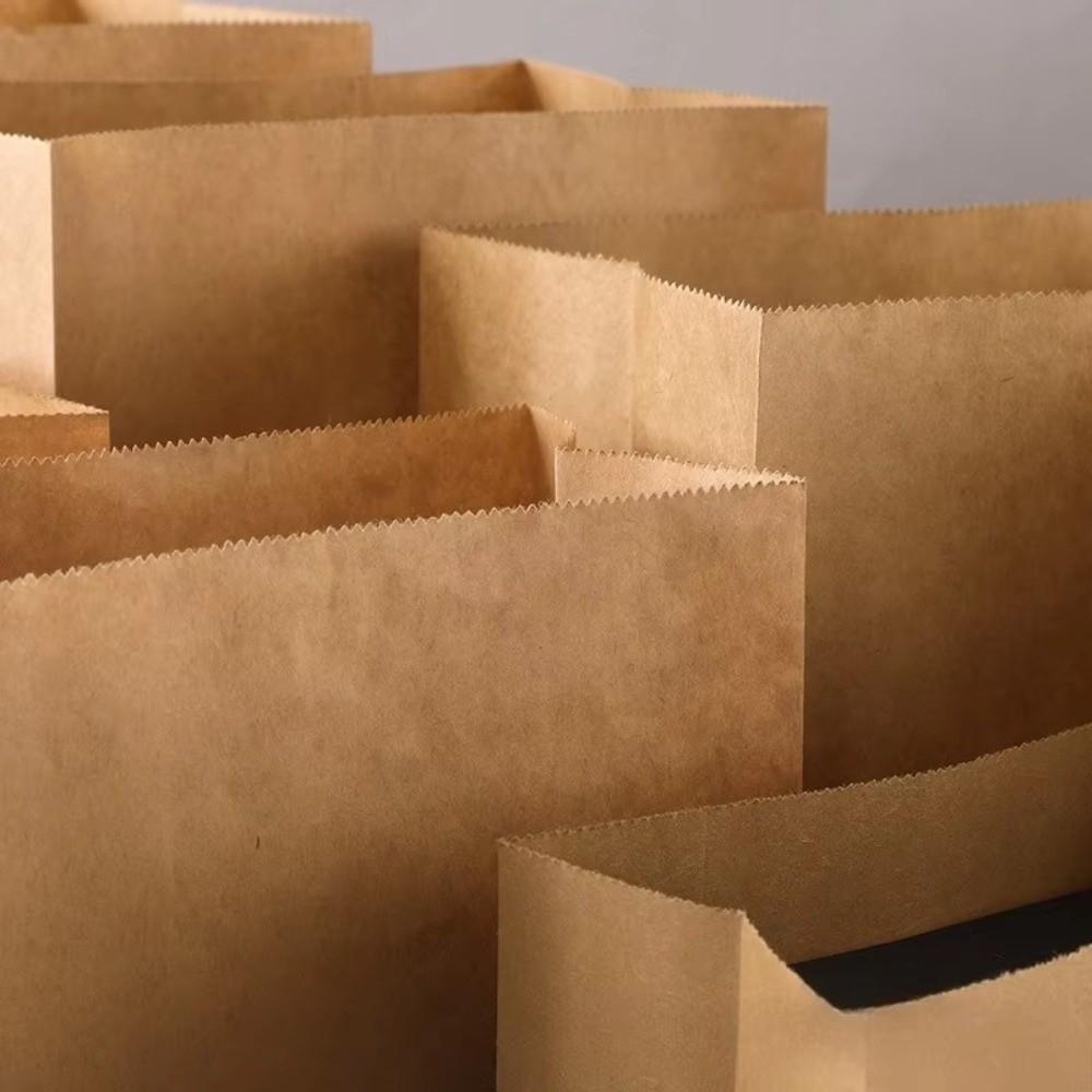 50pcs Not Oil Proof Kraft Paper Bag Square-bottom Convenience Bag New Food Packaging Bag Vegetable