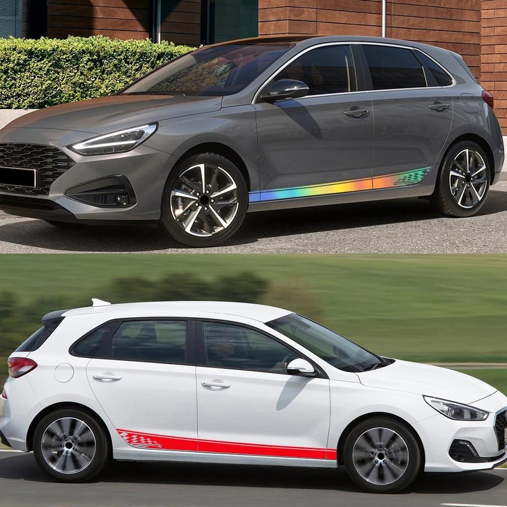 Autocollants Graphiques pour Portière Latérale de Voiture Drapeau à Carreaux Sport Racing Décoration Autocollant Pour HY Hyundai i30 i30n Décoration Vinyle Accessoires Auto
