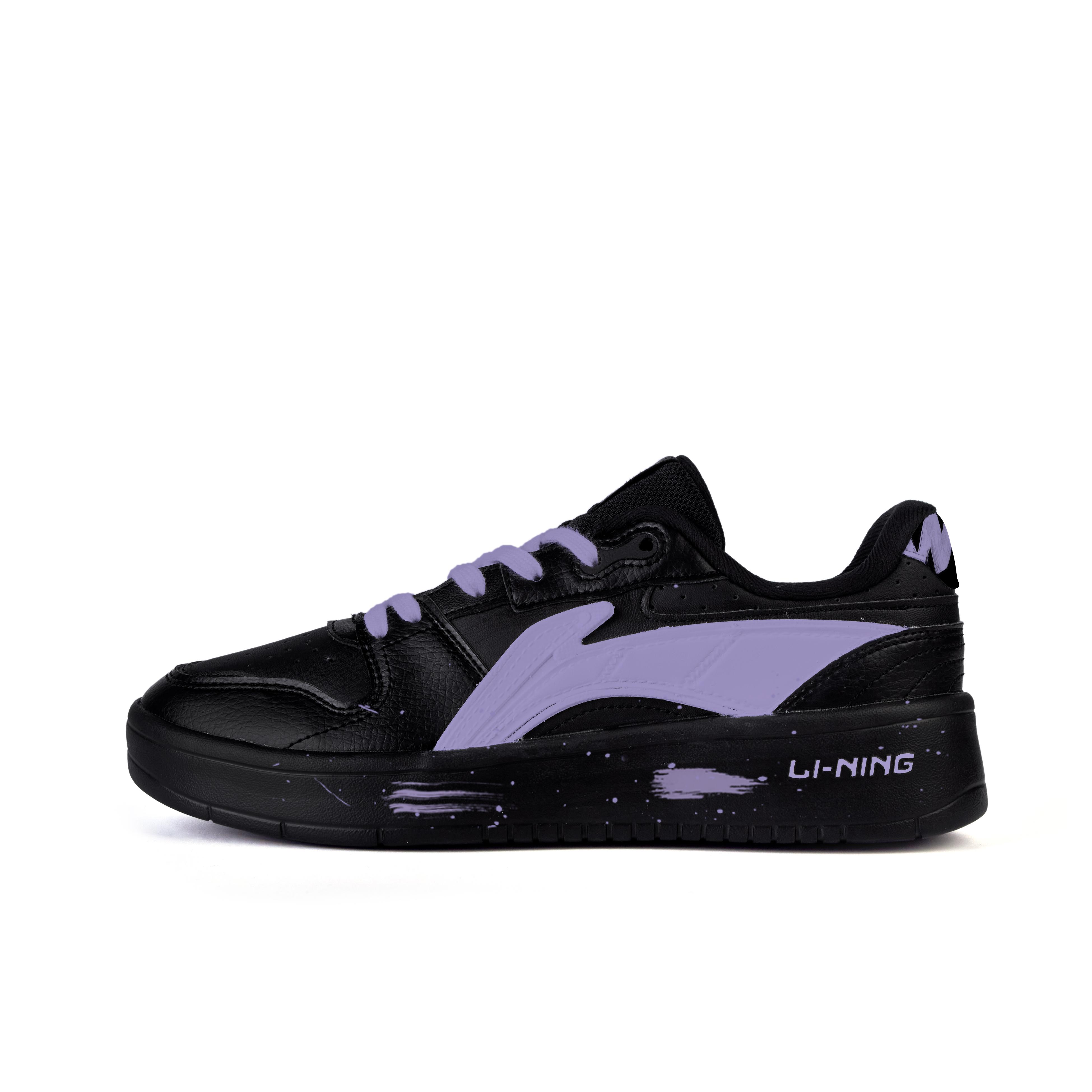 Li Ning Скользкие Амортизирующие Износостойкие Низкие Кеды для Скейтборда Мужские Черно-Фиолетовые AGCU515-5(Команда345-) 40