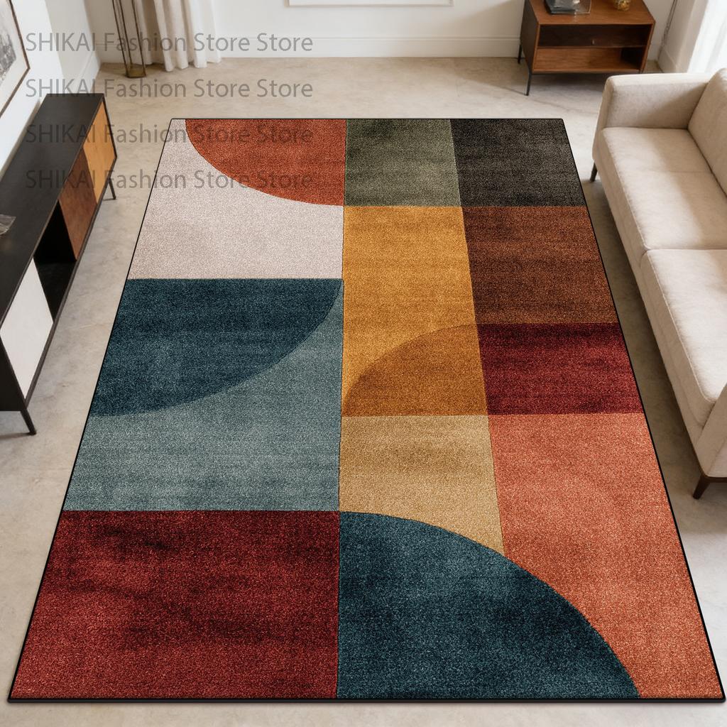 Modern Abstract Geometric Style Non-slip Balcony Rug Decoration Living Room Fluffy Carpet Large Area Easy Clean Coffee Table Mat