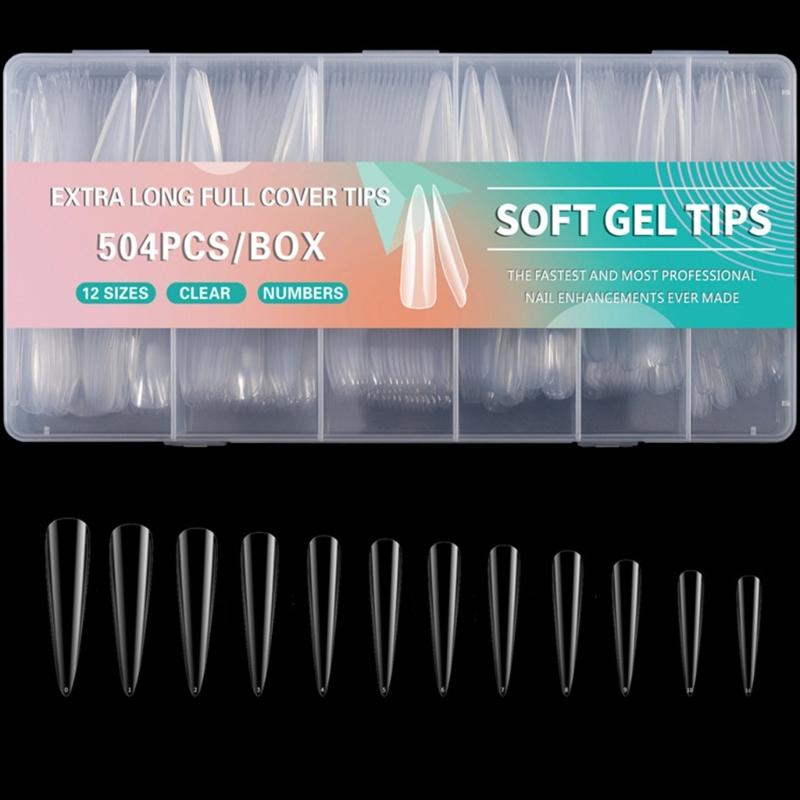 504x Clear Nail Tips for Acrylic Nails Extra Long Full Cover Tips Ballerinas False Nails Soft Gels Tips Nail Supplies