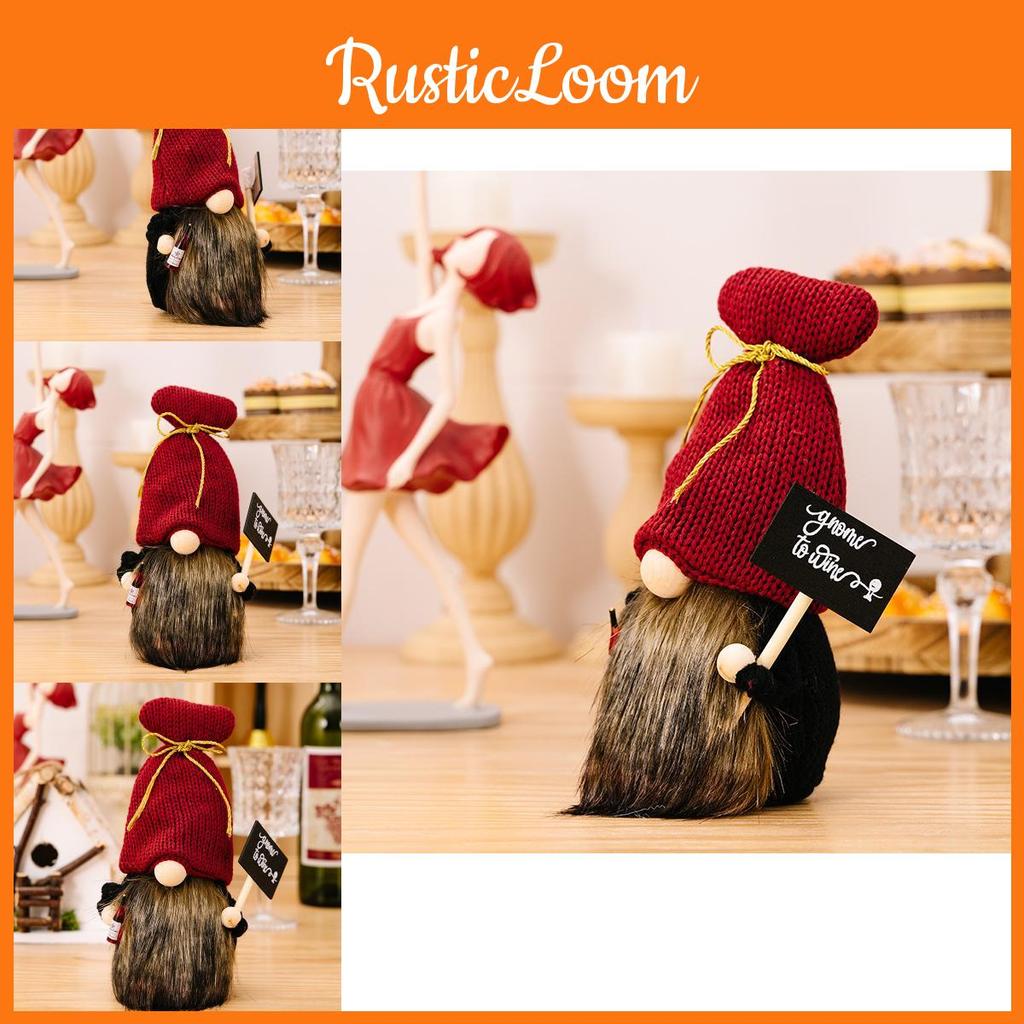 Stylish Burgundy Knitted Hat Gnome Doll With Champagne Sign For Festive Bar Decor