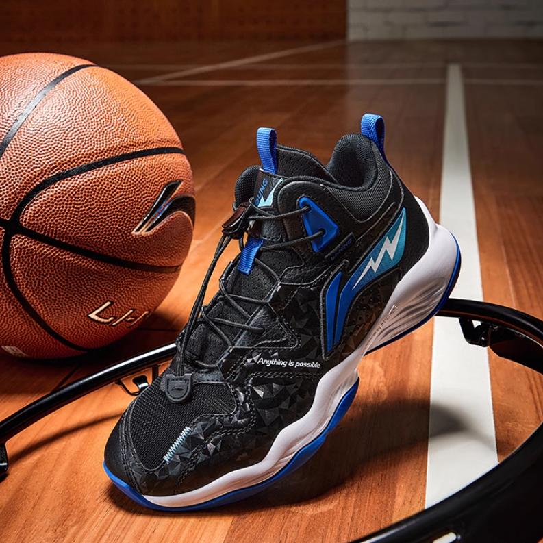 Li-Ning Cloud Shock Absorbing Durable Lightweight Rebound Mid-Top Kids Basketball Shoes Kids Sneakers Black YKBT090-3
