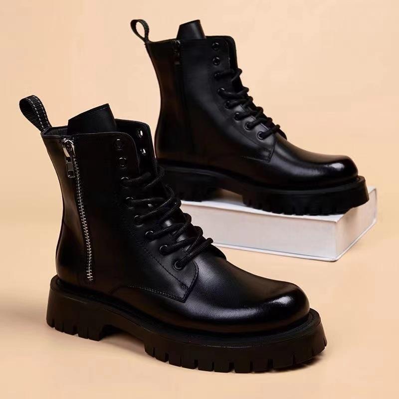 

Martin boots men s medium and high top winter British style leather short boots tooling boots fleece thicker tide 38