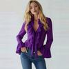 Women's Ruffled V Neck Long Sleeve Elegant Blouse Solid Color Casual Top Shirt