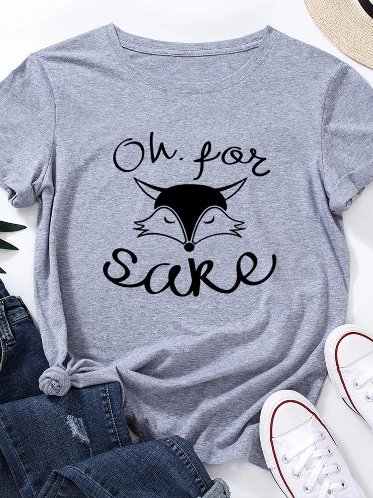 Cute Fox Head Print T Shirt Women Short Sleeve O Neck Loose Tshirt Summer Women Causal Tee Shirt Tops Camisetas Mujer