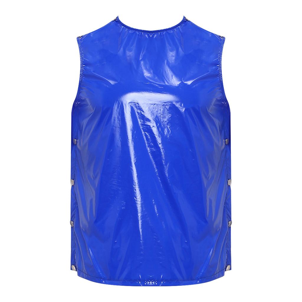 S-3XL Men Vinyl Waterproof Reusable Tank Top Round Neck Sleeveless Press Buttons At Shoulder and Sides for Gymnastics Workout Exercise