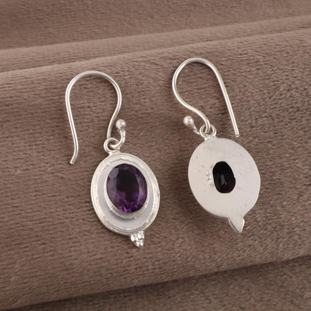 Amethyst Gemstone Earrings, 925 Solid Sterling Silver, Handmade Beautiful Silver Earrings, Dainty Intuition Jewelry Gift For Her