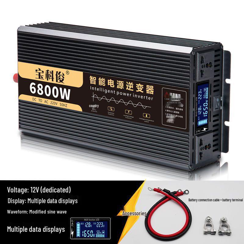 High-Power Pure Sine Wave Car Inverter: 12V/24V to 220V for Vehicle and Household Battery Conversion