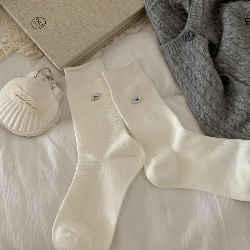 

Женские новые осенние носки-гольфы с пуговицами и бантом 1 pair белый