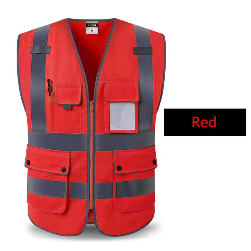 

High Visibility Reflective Safety Vest Zipper Front Vest With Reflective Strips Construction Workwear Safety Reflective Vest XL-chest 124cm червоний