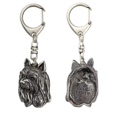 Silky Terrier - מחזיק מפתחות מצופה כסף עם כלב, עיטור תיק יד, תליון תרמיל של המותג