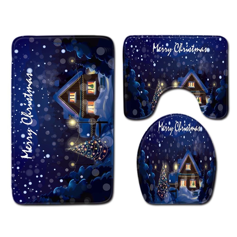 Christmas Bathroom Floor Mat Toilet Three-Piece Set
